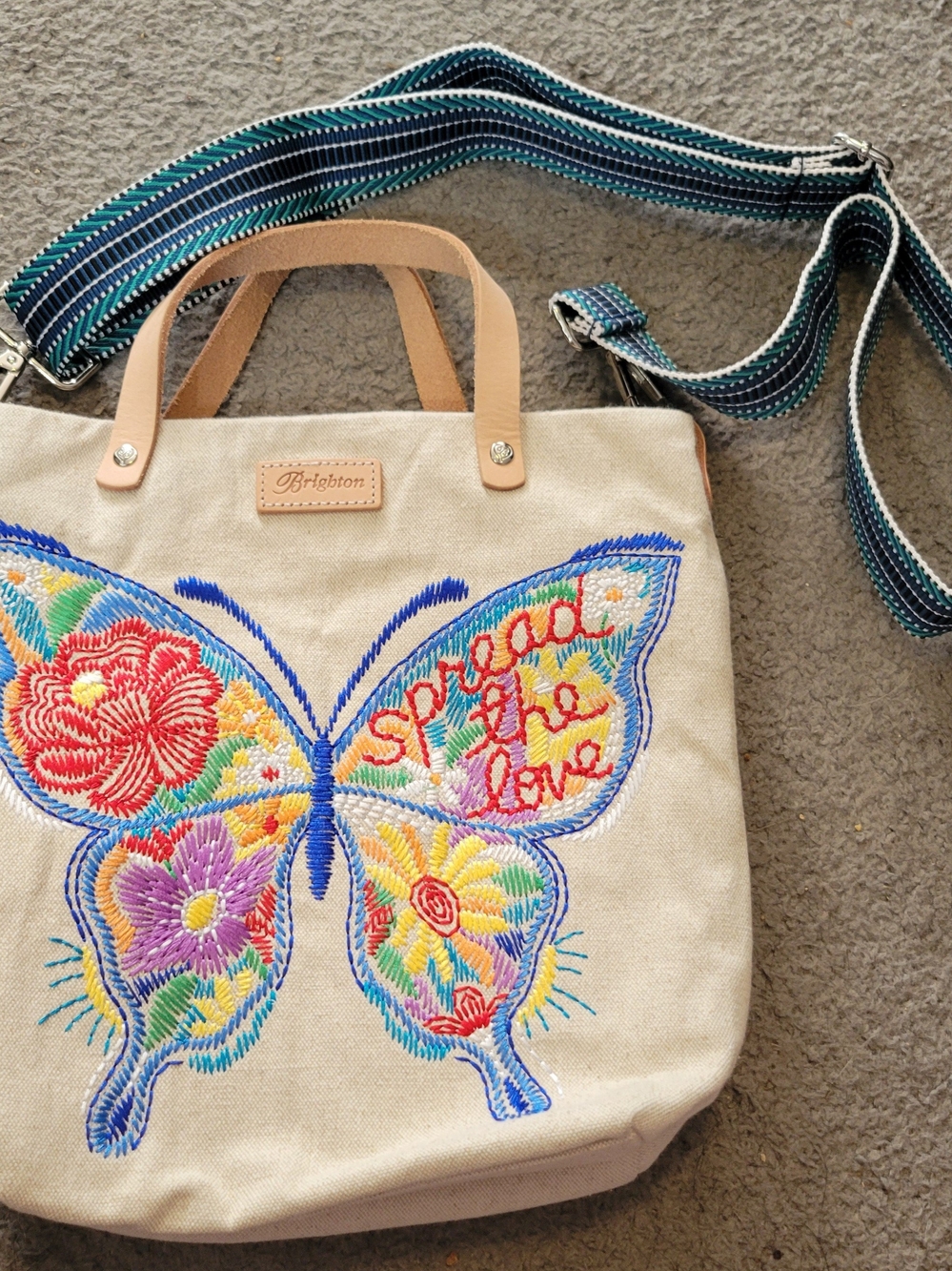 Brighton Beige Canvas Butterfly Tote - 'Spread the Love' Embroidery